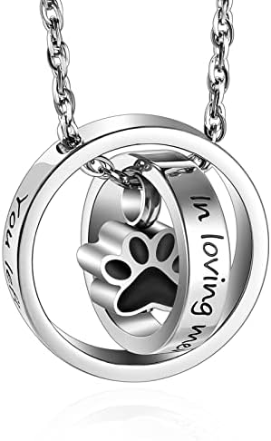 XIUDA Paw Print Urn Necklace for Dog Ashes Stainless Steel Cat Ashes Necklace – You Left Paw Prints on My Heart