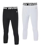 DEVOROPA Youth Boys Compression Pants 3/4 Length Sports Tights Leggings Soccer Basketball Base Layer 2 Pack Black/White XS