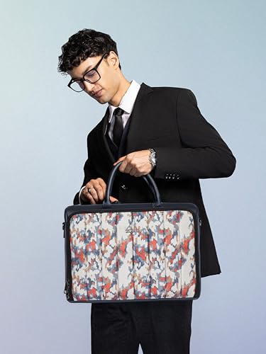 Image of ZOUK Blue Pro Laptop Bag for Men | Vegan Leather Office & Travel Bag with Quilted Design, 15.6-Inch Laptop Compartment, Trolley Sleeve & Shoulder Strap |