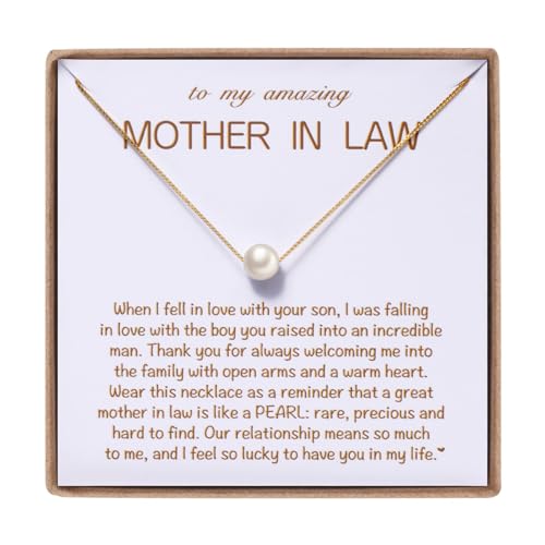 Mother in Law Pearl Gift, Wedding Day 8mm Single Pearl Pendant Necklace for New Mother-in-law, Affirmation Gifts for MIL