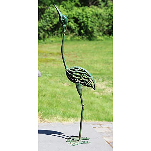 Seraphic Cast Iron Metal Crane/Heron Bird Garden Sculptures Statues For Indoor Or Outdoor Lawn Decor, Antique Green, Set Of 2 #TOP4