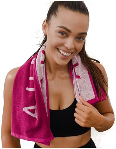 Luxury Gym Towel for Sweat - 100% Organic Cotton Soft and Absorbent Workout Towel for Gym (31.5 X 15.75 inch)- Silver Infused Sport Towel - Yoga and Gym Towel for Women (Fuchsia)