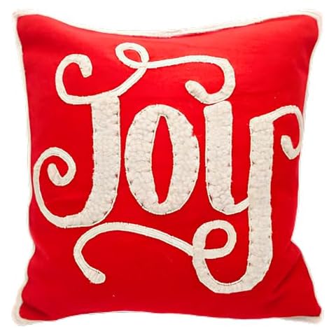 WeKonnect Mod Lifestyles; 20" X 20" Christmas Pillow with Insert | Festive Red Throw Pillow with Embroidered 'Joy' Text | Cozy Decorative Cushion | for Holiday Décor in Living Room, Sofa, or Bedroom Cover