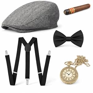 TK Gruppe Timo Klingler 5 in 1 Kostüm 20er & 1920 Jahre Accessoires Herren Männer Set für Fasching & Karneval - Verkleidung wie Gatsby, Charleston - Kostüm & Fastnachtskostüme