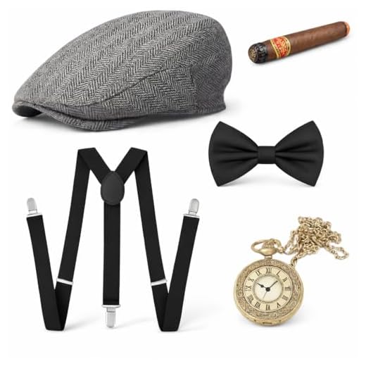 TK Gruppe Timo Klingler 5-i-1 – 1920 Accesoirres herr set för karneval och karneval – maskeradkläder som Mafia, Charleston, Gatsby, Gangster