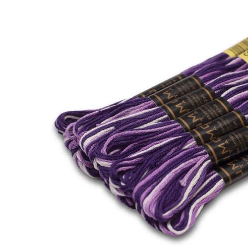 Image of Pack of 12 Premium Embroidery Thread | 100% Egyptian Cotton Premium Skeins | Cross Stitch Embroidery Floss | Oeko TEX Certified | Ideal for Arts & Crafts (Dark Purple Variegated 1235)