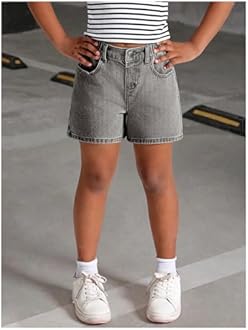 MakeMeChic Girl's Jorts Denim Shorts Bow Embroidery Straight Leg Bermuda Jean Shorts with Pockets