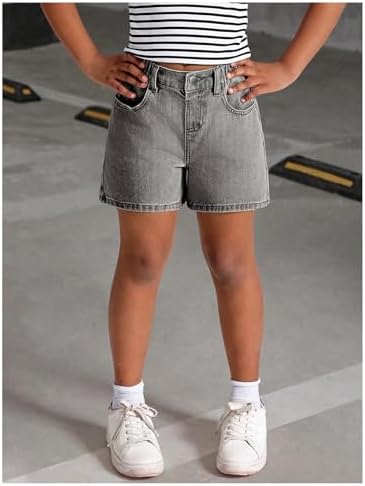MakeMeChic Girl's Jorts Denim Shorts Bow Embroidery Straight Leg Bermuda Jean Shorts with Pockets
