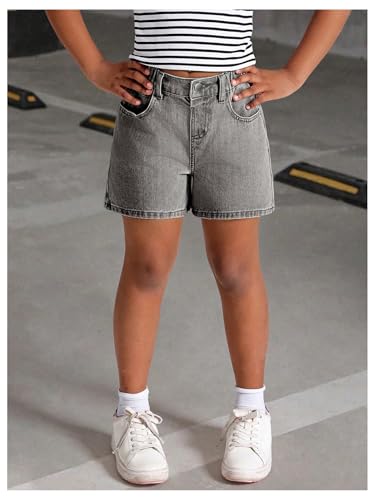 MakeMeChic Girl's Jorts Denim Shorts Bow Embroidery Straight Leg Bermuda Jean Shorts with Pockets