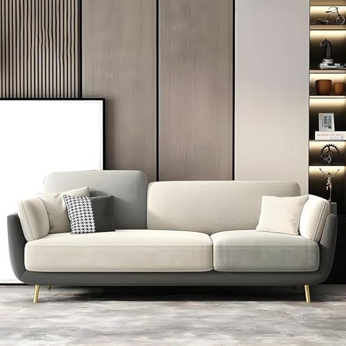 Image of Modern Sofa, 3 Seater with Decorative Cushions, Chesterfield Arm Three Seater for Living Room Guest Room Hotels & Office (3 Grey & Beige)