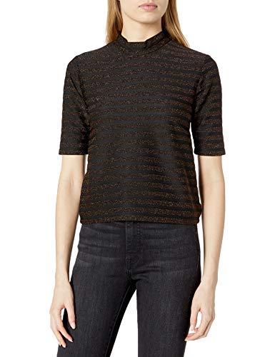 BB DAKOTA Junior s Stripe & Shine Lurex Stripe Mock Neck top, Black, Small