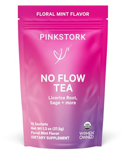 Image of Pink Stork No Flow - Organic Sage Tea to Dry Up Breast Milk Supply and Decrease Milk Production, Stop Breastfeeding, Wean Lactation Naturally, Postpartum Essentials - Hot or Iced - 15 Sachets