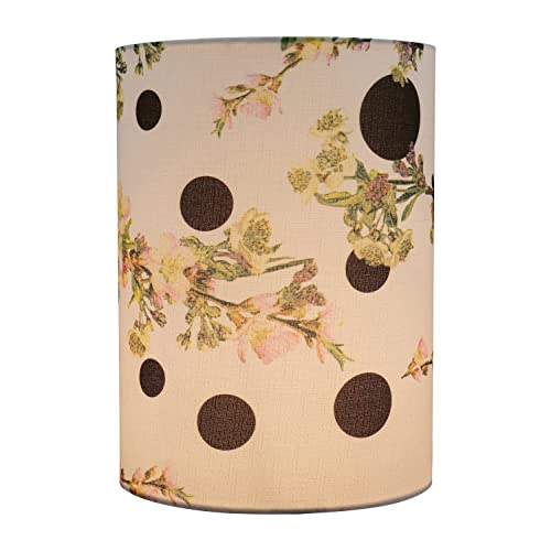 Image of Aspen Creative 31298 Contemporary Drum (Cylinder) Shaped Spider Construction Lamp Shade in White with Floral and Polka Dot, 8 inch wide (8 inch x 8 inch x 11 inch)
