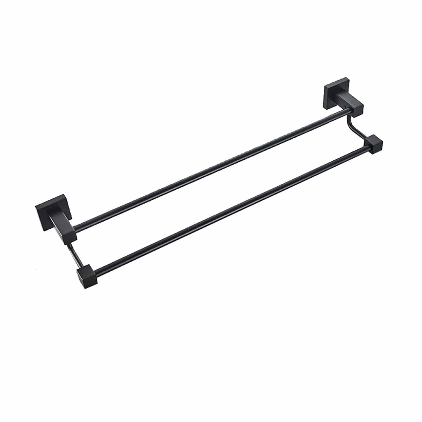Porte-serviettes double 50cm en acier inoxydable noir pour salle de bain