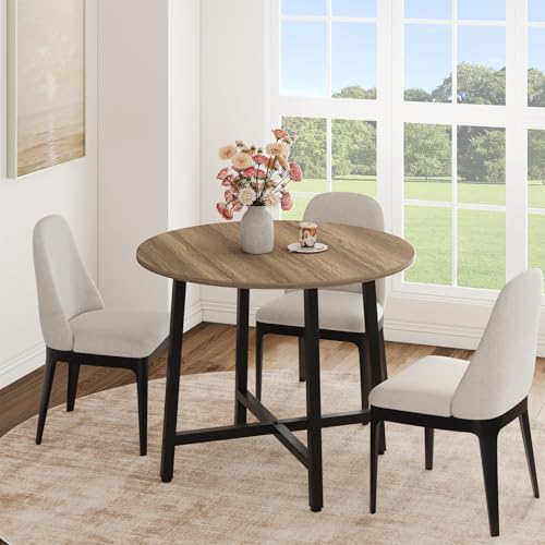 Image of IDEALHOUSE 31.5 Inch Round Dining Table for 2-4, Small Kitchen Dining Room Table for Space Saving, Wood Circle Kitchen Table with Sturdy Metal Frame (No Chairs)