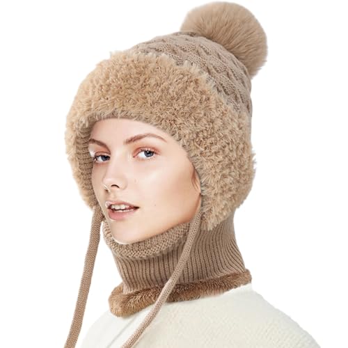 Bonnet écharpe à capuche tricoté de 32 cm avec pompons péruviens pour femmes
