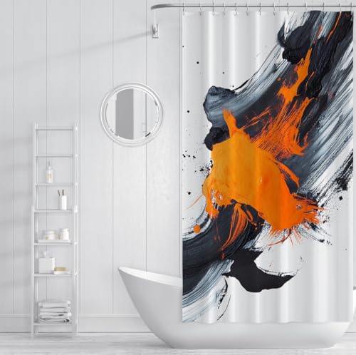 Rideau de douche noir et orange abstrait en polyester imperméable 90x180cm
