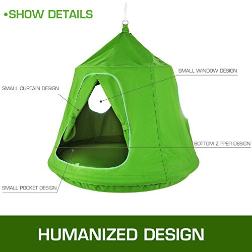 OrangeA Hanging Tree Tent Green Hanging Tree Tent for Kids 46 H x 43.4 Diam Hanging Tree House Tent Waterproof Portable Indoor or Outdoor Use with Led Decoration Lights