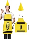 Teenyyou Crayon Apron and Funny Gnome Cone Hats for Costume Set for Adults Fancy Dress Outfit Halloween Cosplay Dress up(Yellow)