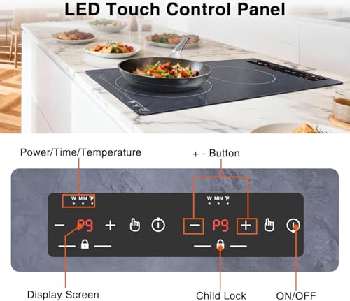 Image of Double Induction Cooktop Portable Electric Cooktop 12 Inch, 110V Induction Burner Hot Plate with Safety Lock, Auto Shutoff Timer Setting, 9 Heating Level and Overheating Protection