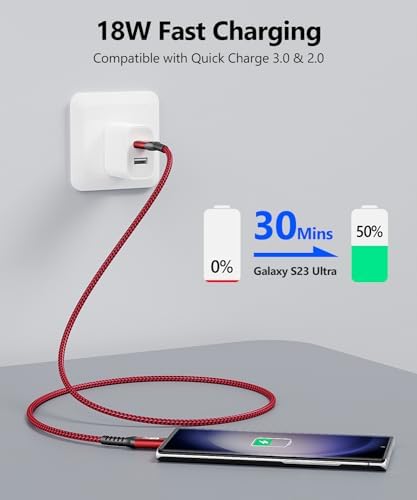 SUNGUY 6 inch/0.5FT USB C Android Auto Cable, 10Gbps USB C 3.2 Gen2 USB A to USB C Data Transfer Cable, 3A Fast Charging USB Type C Cord for iPhone 15/15 Pro Max, Samsung Galaxy S23, iPad Pro, Red