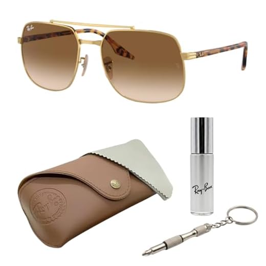 Ray-Ban RB3699 Óculos de sol quadrados para homens e mulheres com kit de óculos - Óculos de sol clássicos atemporais, Armação dourada polida Arista | Lente marrom, 59 mm