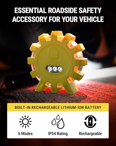 Scosche ScoFlare LED Road Flares, Emergency Roadside Kit for Car with 2 Emergency Lights Equipped with 6 Flashing Safety Modes, Flashlight, Rechargeable Battery, Magnetic Base and Hanging Hook, 2 Pack - Thumbnail 3