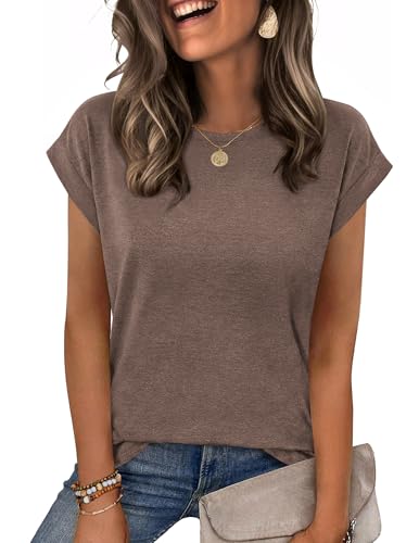 Zeagoo Womens Tops Summer Casual Cap Sleeve Tan Tee Business Dressy Spring Fashion Outfits Trendy Clothes