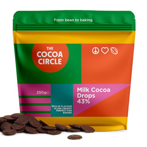 The Cocoa Circle – Gotas de Chocolate con Leche 43% para Repostería | 250g | Resistentes al Calor & Cremosas | Para Cookies, Postres y Glaseados