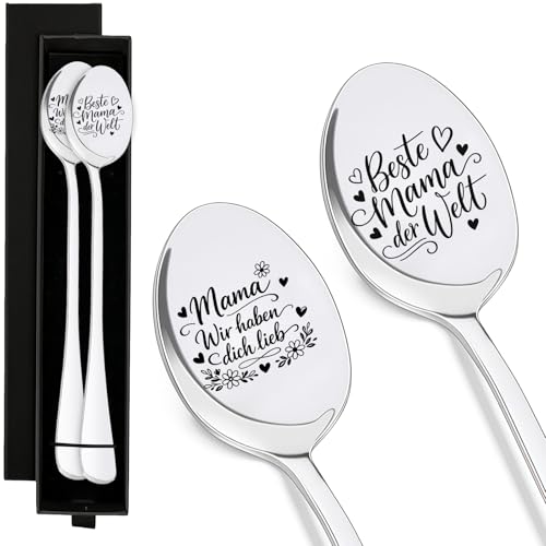 Beste Mama Geschenk Set - 2 Stücke Edelstahl Löffel Mit Gravur Mit Geschenkbox - Muttertagsgeschenk, Geburtstagsgeschenk Für Mama, Mama Geschenk Set Für Geburtstag, Muttertag, Weihnachten