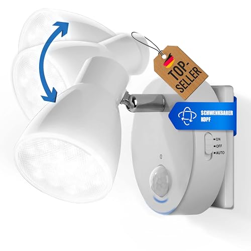Trango 2635-016 LED Sensor Nachtlicht &ndash; Wei&szlig; &ndash; Drehbar & Schwenkbar &ndash; Automatikfunktion &ndash; Bewegungssensor &ndash; 230V Steckdosenlampe &ndash; Sicherheits- & Orientierungslicht