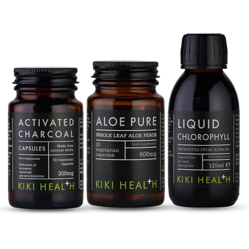 Digestive Support Blend – Liquid Chlorophyll 125ml, Activated Charcoal, Aloe Pure Capsules – Gut Cleanse & Digestive Support Bundle for Natural Detox, Bloating Relief & Daily Wellness
