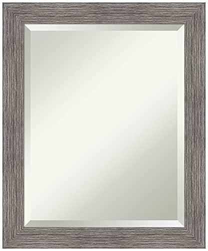 Amanti Art Grey Bathroom Mirror for Over Sink, 23x19 Pinstripe Plank Grey Narrow Rectangle Vanity Mirror, Small Country Rustic Frame, Hangs Horizonally and Vertically, Bathroom Wall Decor, Beveled