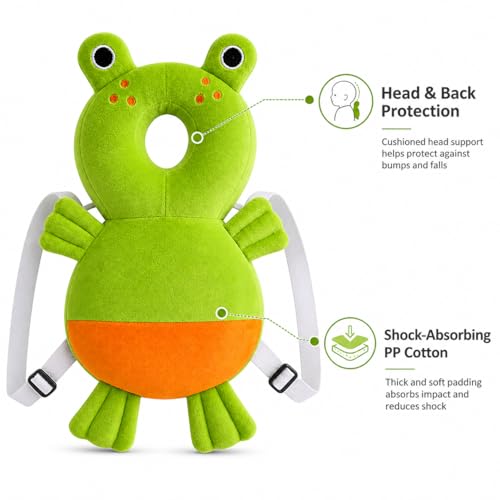 Image of GLUN Baby Head Protector Backpack, Pack of 1 Cute Frog Soft Cushioning, Adjustable Shoulder Belt, Head Protection Back for 6-18 Month Toddler Kids