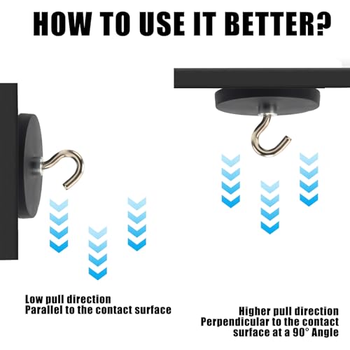 Aicharynic 6 Stück Magnethaken Schwarz, 43mm Starke Magnete mit Haken Stanzfrei, Gummiert Magnethaken, Extra Stark 10kg Magnethalter für Eisentüren Kühlschränke Küchen Kleiderablage Badezimmer