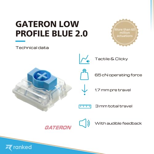 Ranked Gateron Ks-33 Low Profile v2 Key Switches for Mechanical Gaming Keyboards, Gateron Blue v2, 65 Piezas - Image 2