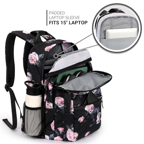 Image of ZORFIN 26L Backpack for College, and Travel: Water Resistant Bookbag - Rose Black