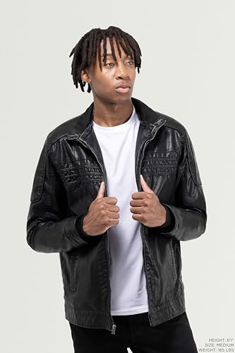 Image of X-Ray Men's Slim Fit Faux-Leather Moto Jacket with Removable Hood