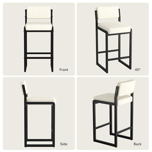 Image of 26IN Modern Bar Stools Set of 2, Fabric Counter Height Barstools with Back and Footrest, Sturdy Thickened Metal Leg, Kitchen Bar Chairs for Island, Beige