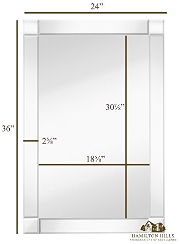 Hamilton Hills Rectangular 24x36 inch Silver Framed Vanity Mirror | Beveled Edge Squared Corner Frame Vanity Wall Mirror | Classy Decorative Bathroom Mirrors for Vanity, Hallway or Entry - Hanging - Image 2