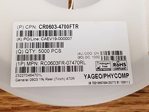 5K Reel - RC0603FR-07470RL, Yageo, Thick Film Resistors, US Stock*