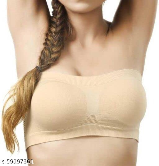 Image of Gozzby Womens & Girls Full Coverage Stylish Bandeau Non Padded Cotton Seamless Tube Bra