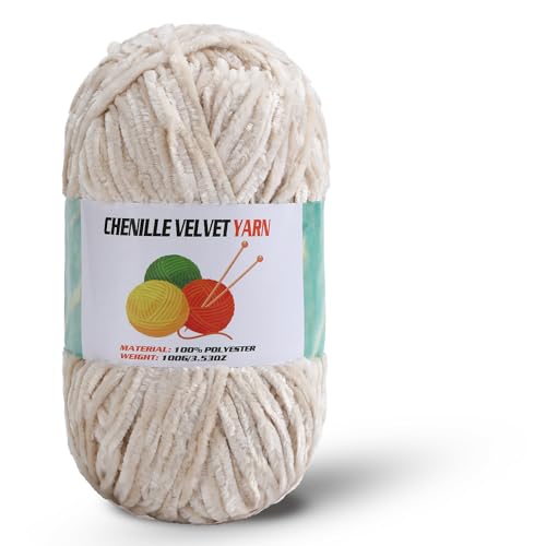 Image of Velvet Chenille Chunky Yarn, Handcrafts Weaving Soft Chenille Yarn for Crocheting Clearance, Used for Making Baby Yarn Blanket, Clothes, Knitting Creations (1 - Milk White)