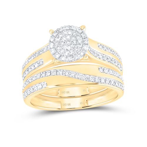 Jewels By Lux 10K Yellow Gold 1/2 Cttw Natural Diamond Nk Fashion Round Bridal Anniversary Wedding Engagement Band Ring Trio Set, Womens: 5/Mens: 8.5