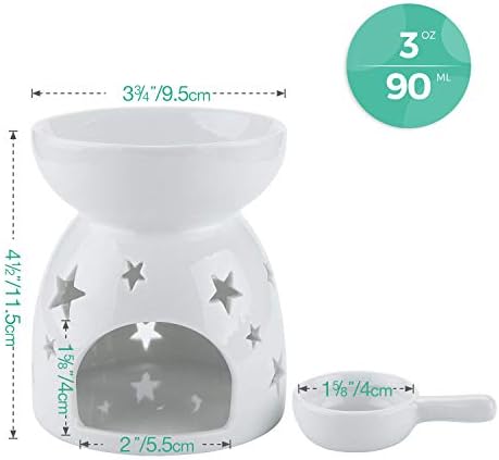 ComSaf Wax Melt Essential Oil Burner White - Star Pattern, Ceramic Aroma Burners Assorted Wax Warmer Aromatherapy Tarts Holder Candle Scented Diffuser Home Bedroom Decor Christmas Housewarming Gift