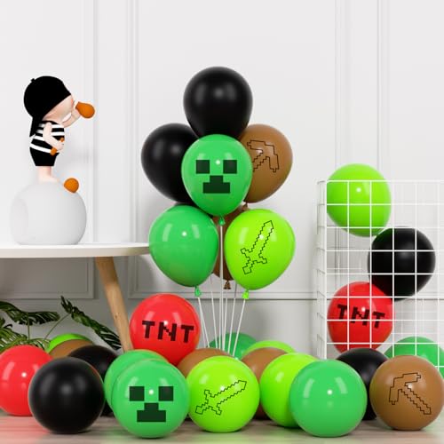 Green Pixel Miner Theme Birthday Party Supplies 123Pcs Green Black Brown Balloon Garland Arch Kit For Video Game Theme Party Birthday Decorations Backdrop by JHSDSCZ - Image 5