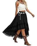 XZQTIVE Women Western Boho High Waist Lace Fringe Asymmetrical Cowgirl Midi Skirt Country Concert Outfits for Women Black