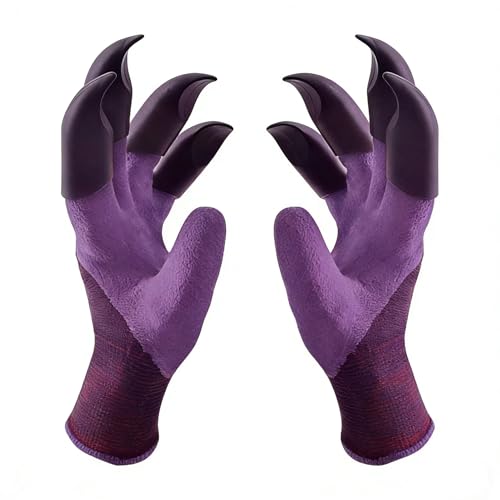 Teikou Gardening Gloves with Claw Planting Waterproof Gardening Gloves for Digging in The Garden Weeding Seeding Men and Women Universal Fit (purple)