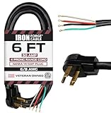 Iron Forge Cable 4 Prong Black Range Power Cord 6 ft - 50 Amp RV Extension Cord - Heavy Duty 6/8 AWG - NEMA 14-50P Flat Plug 4 Wire EV Cord