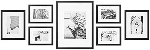 Gallery Perfect 7 Piece Black Gallery Wall Kit Picture Frame Set with Decorative Art Prints & Hanging Template, Multi-Size
